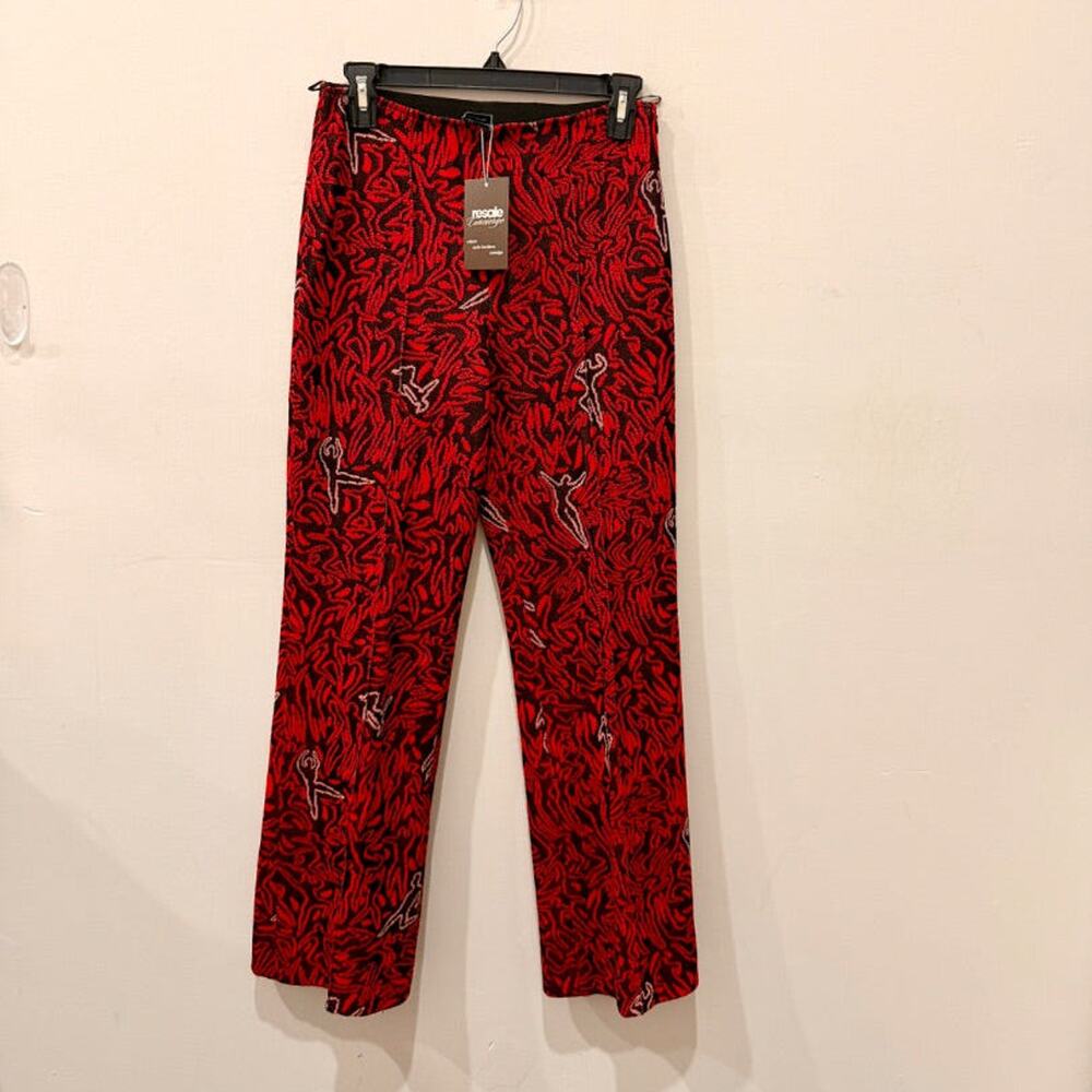 Missoni Jacquard Knit High Waisted Flat Front Trouser Pants Red/Black Women's S